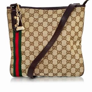 GUCCI Monogram Web Jolicoeur Charm Messenger Brown